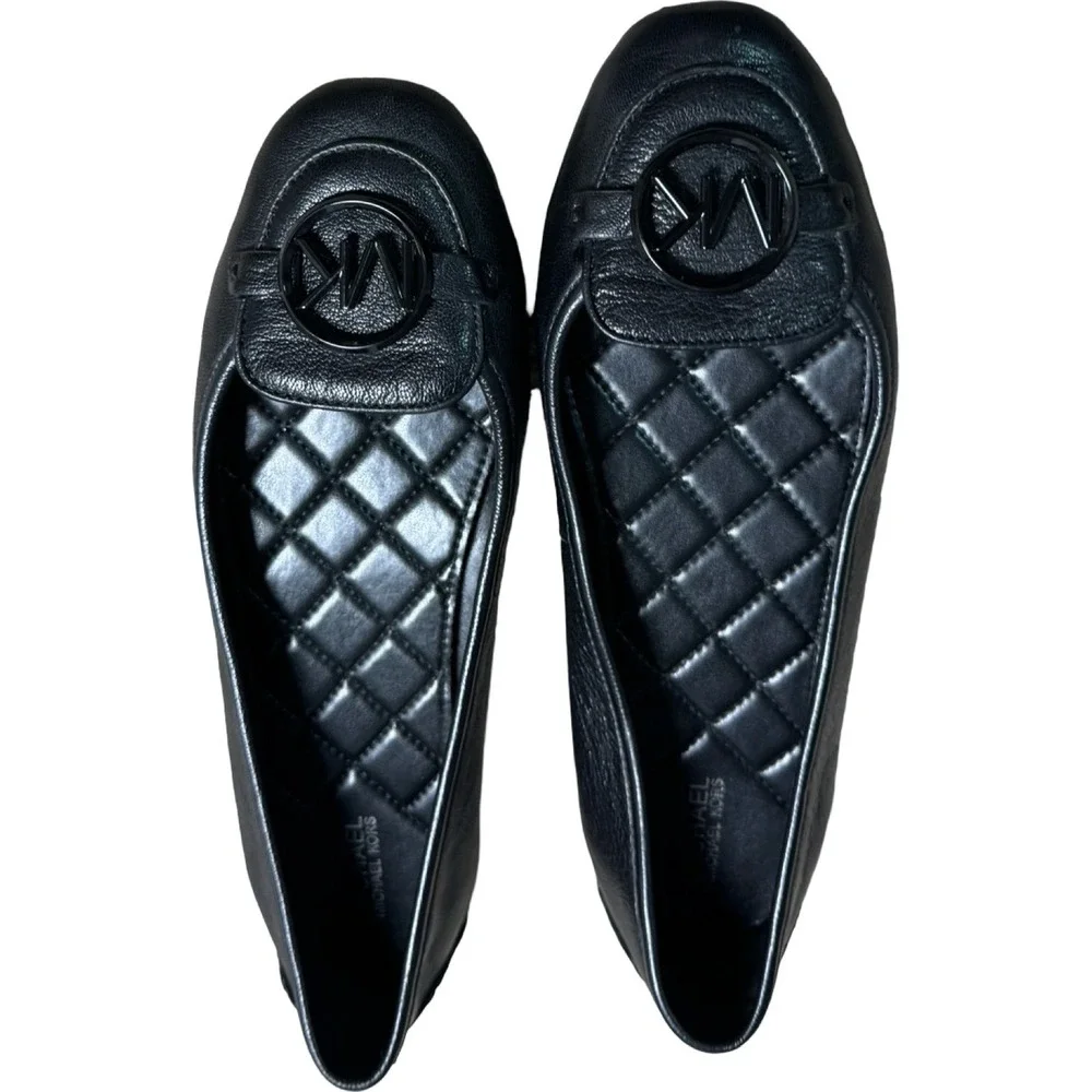 Michael Kors Fulton Moc Women 9 Black Good Quilted Leather Flats MK Logo Loafers